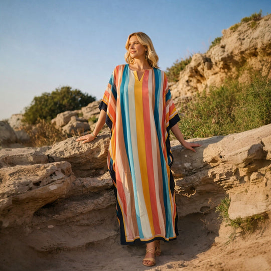 Maya Stripes Kaftan Dress.Sizes Available AU 16-26