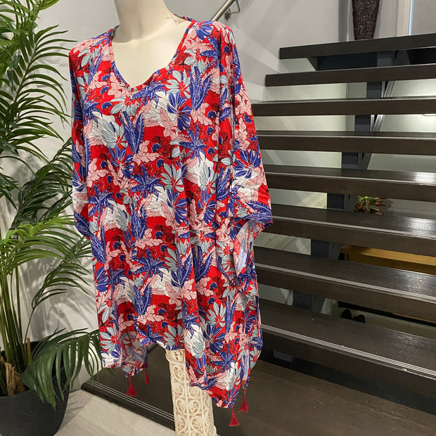 Maya Red Tropical / Tunic/ Top OFSA AU 12-24