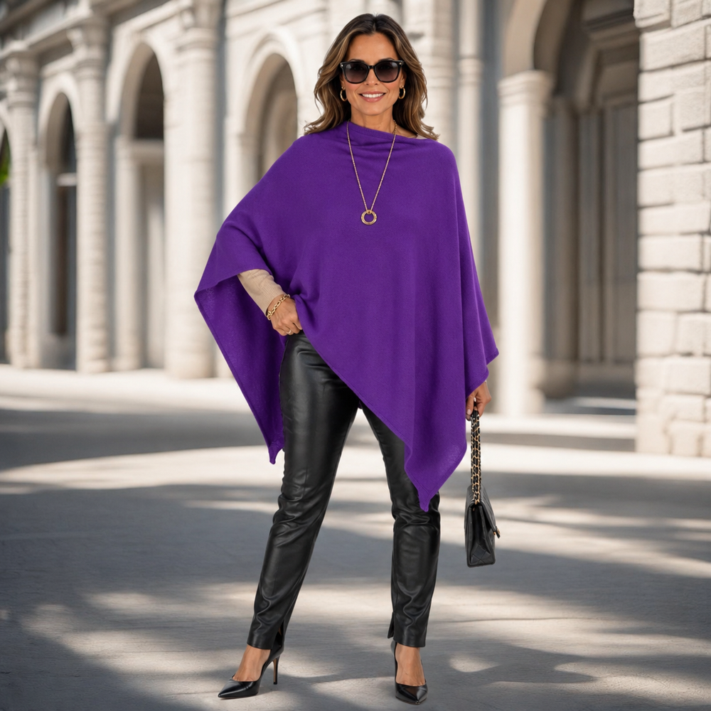 Berry Violet 100% Cashmere Oversized Julian Poncho