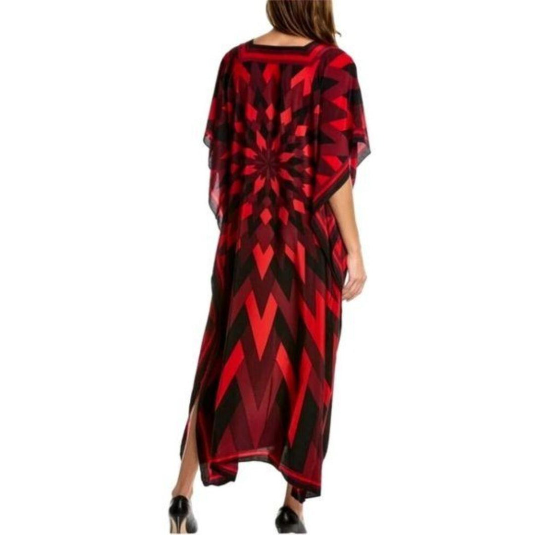Maya Red Black MIDI Kaftan Dress O/S AU 12-26
