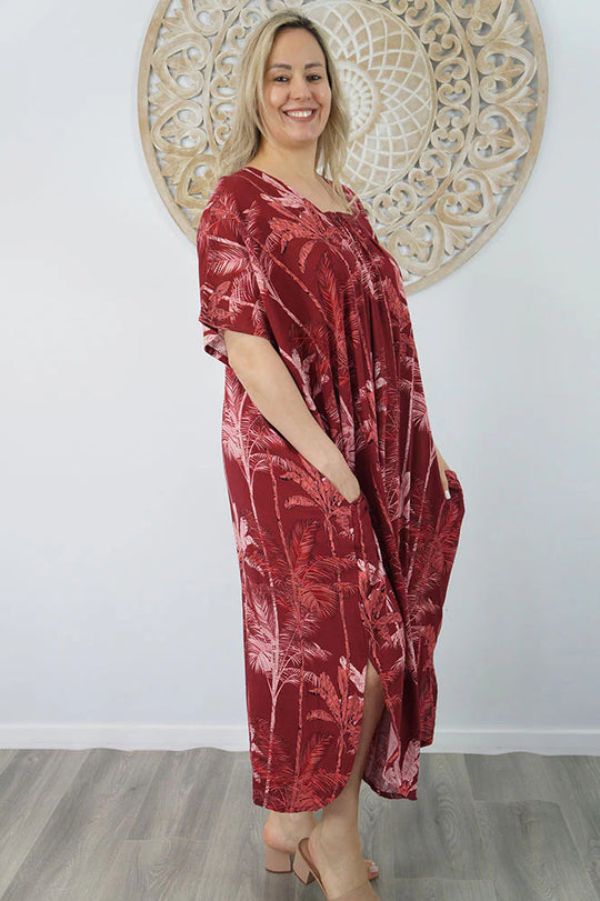 Maya Luxe Maroon Kaftan Dress -One Size AU 10-30