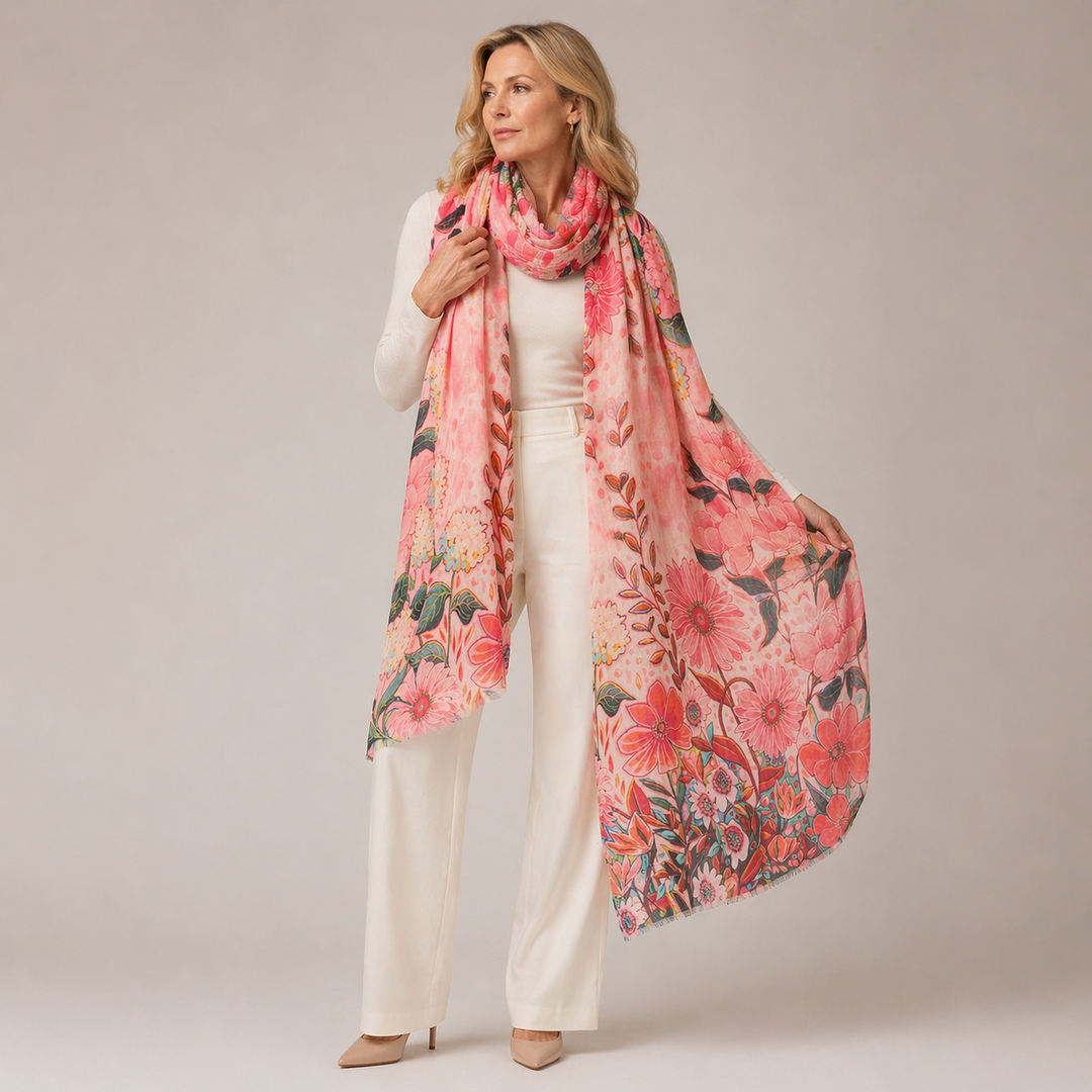 Pink Fiesta 100% Cashmere Ultra fine Julian Printed Scarf
