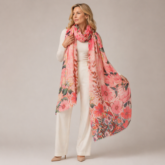Pink Fiesta 100% Cashmere Ultra fine Julian Printed Scarf