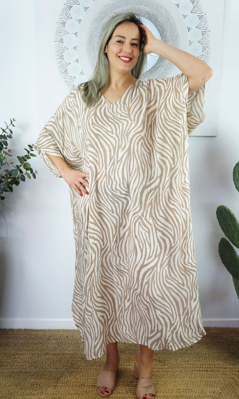 Animal Print Rayon Maya Kaftan Dress One Size Fits All 16 to 26