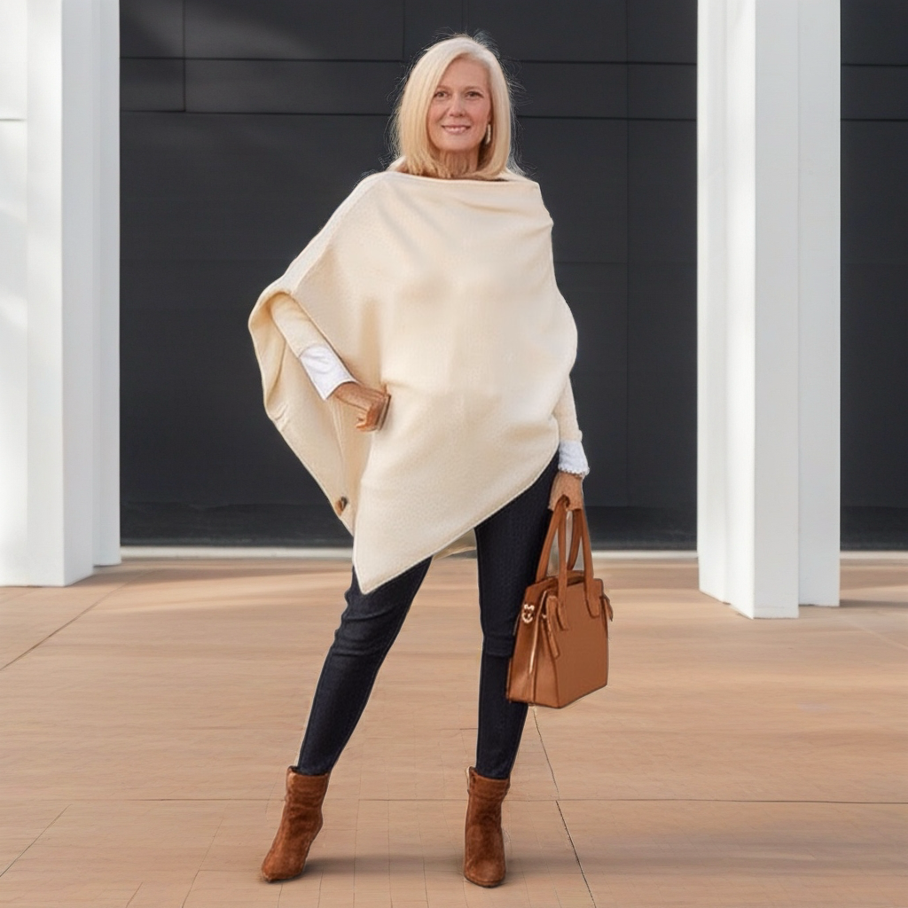 Ivory 100% Pure Cashmere Julian Poncho
