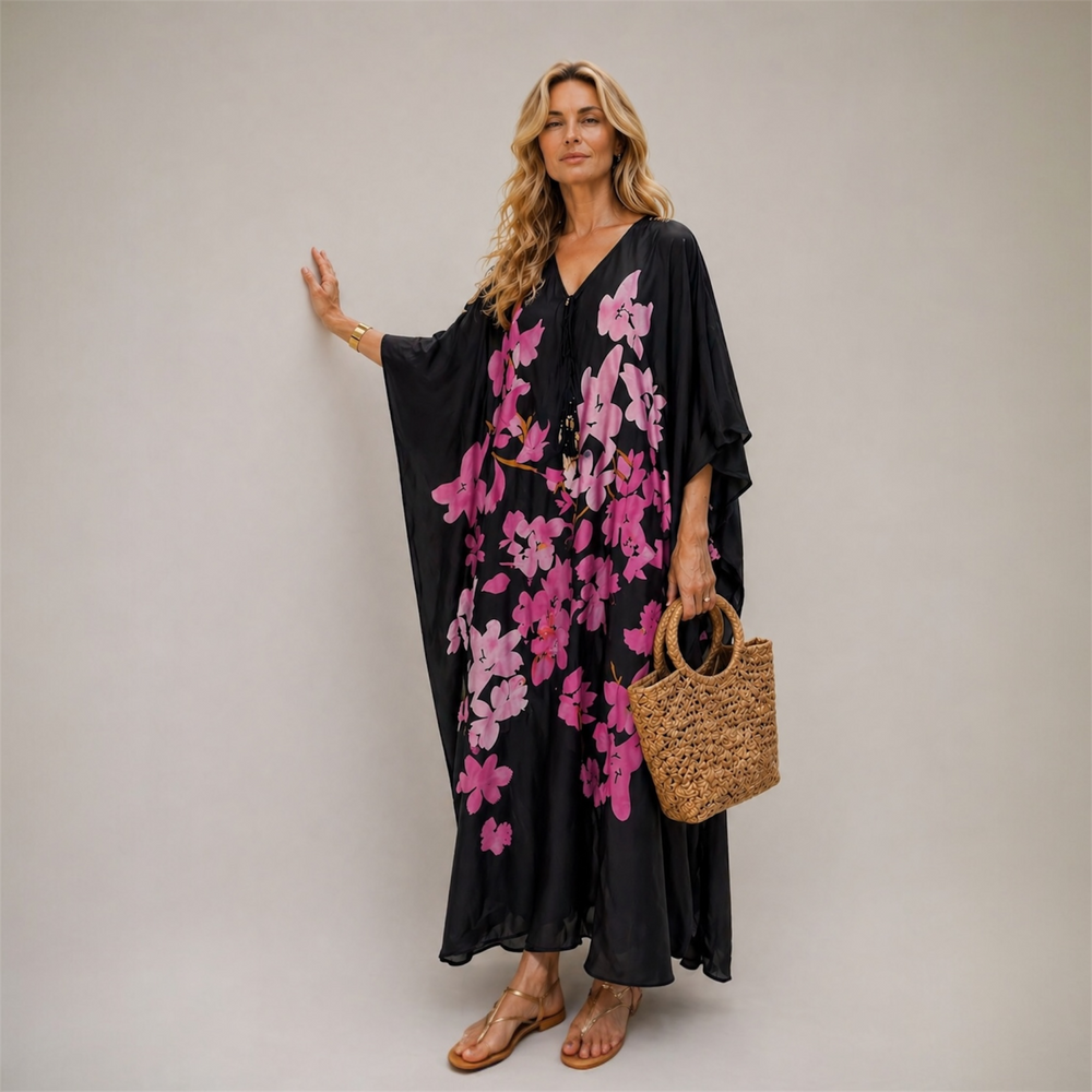 Maya Tropical Black Bohemian kaftan - Sizes -AU 14-30