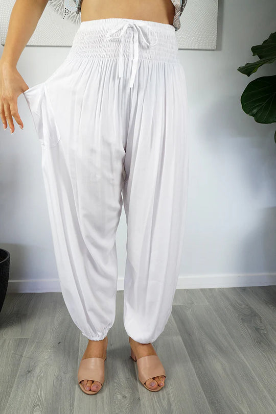 White Loose n Flowy Maya Rayon Harem Pants Australia