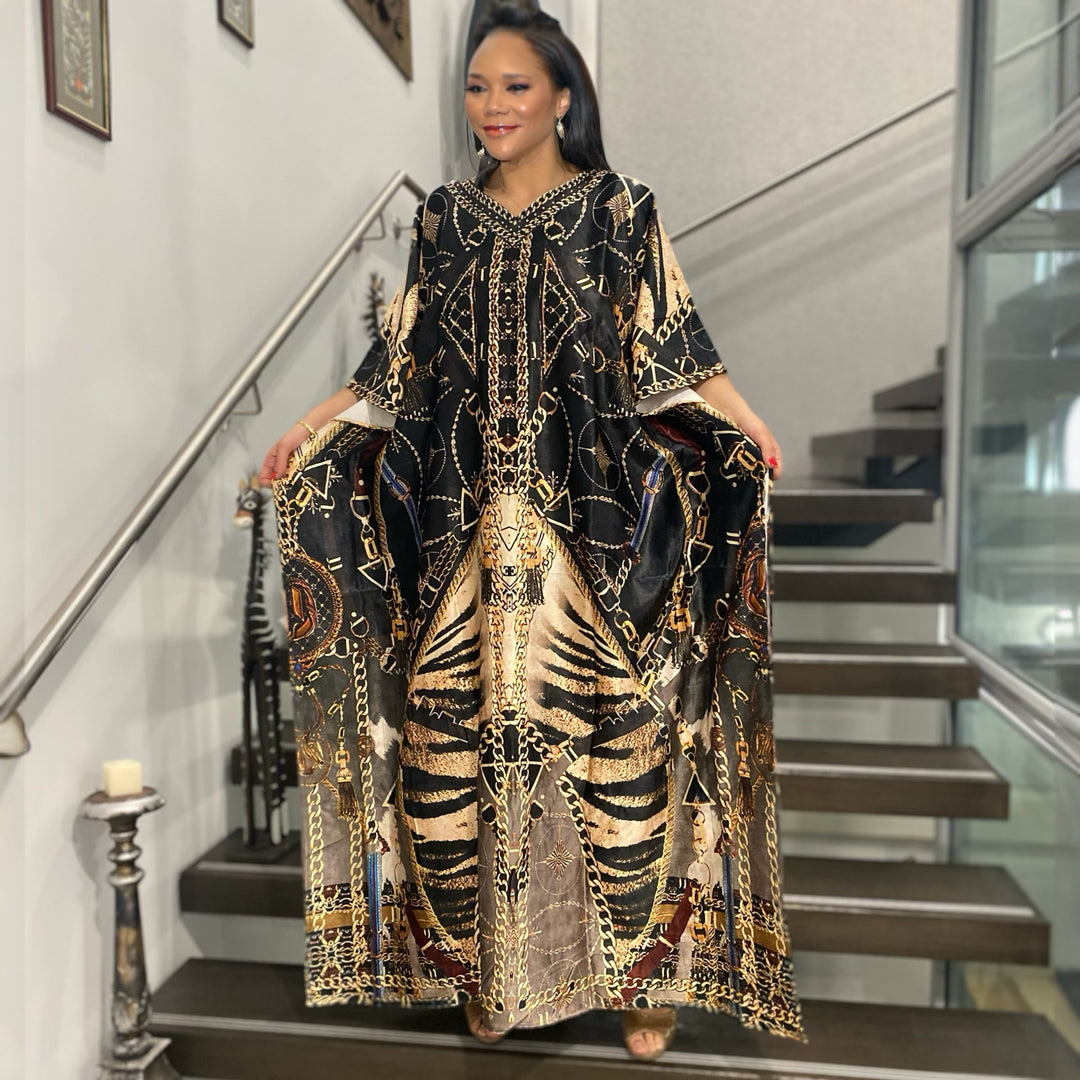Winter Velvet Black Gold Bling Maya Embellished kaftan 14-28