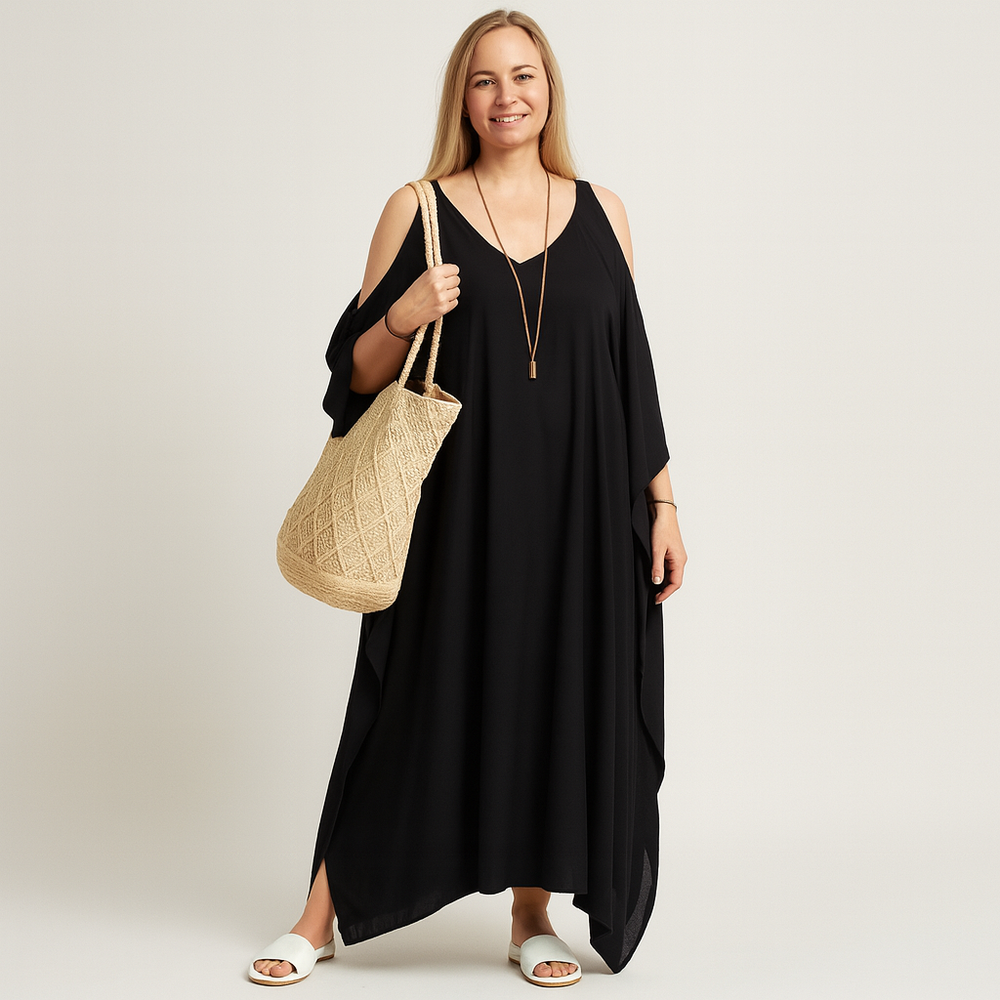 Cold Shoulder Black MAYA Kaftan Maxi Dress Sizes Available AU 12-30