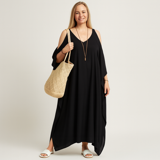 Cold Shoulder Black MAYA Kaftan Maxi Dress Sizes Available AU 12-30