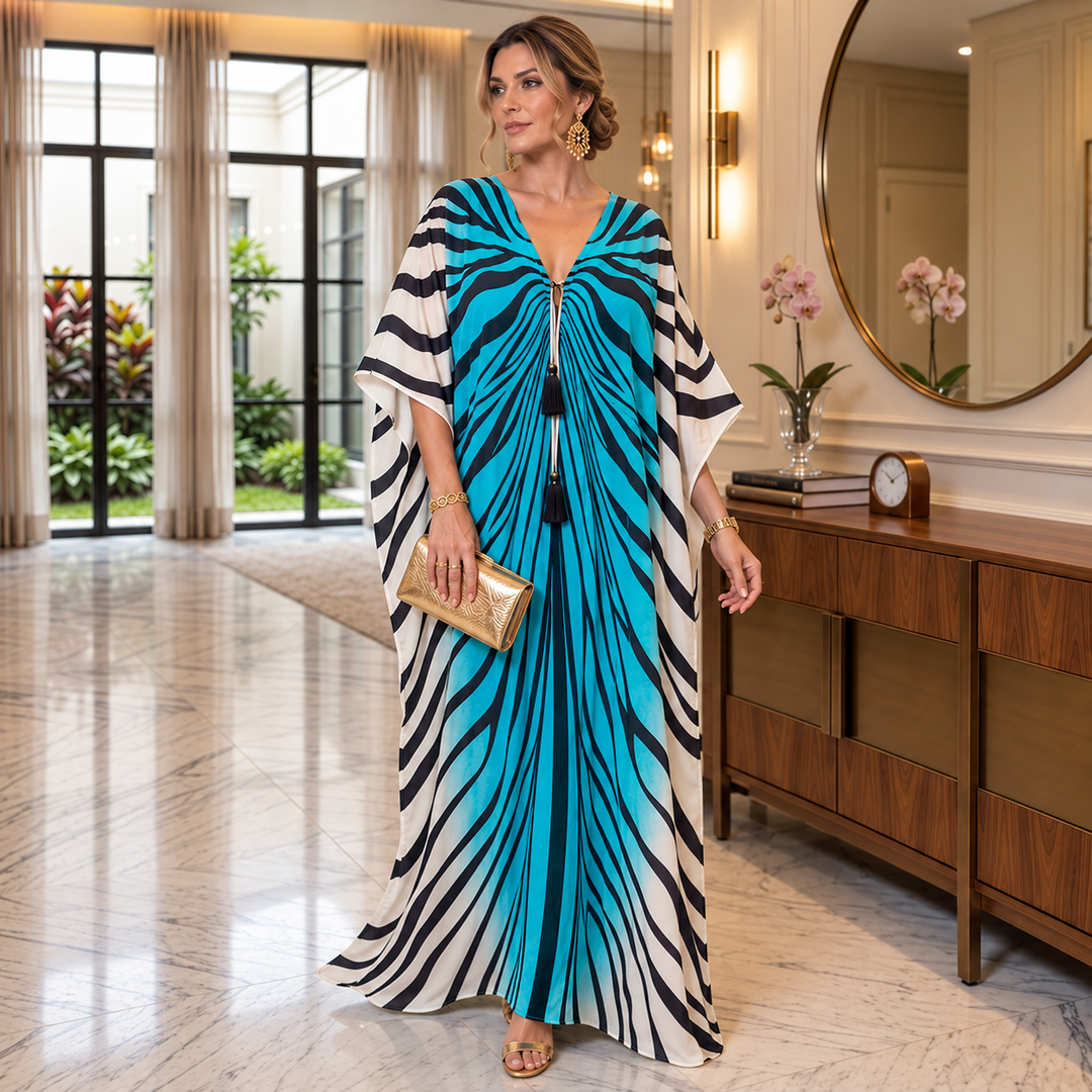 Coco Bella White Zebra Luxe Silk Kaftan Sizes Available AU 14-28