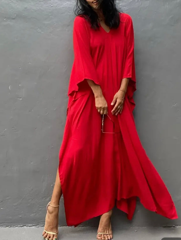 MAYA RED Long Cotton Rayon Kaftan Dress Sizes available AU 12-28