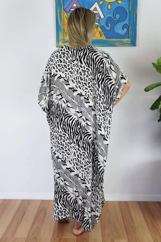 White Plus Size Rayon Maya Kaftan Dress One Size Fits All 16 to 26