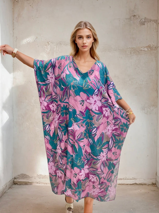 Tropical Resort Cotton Bamboo Maxi Dress