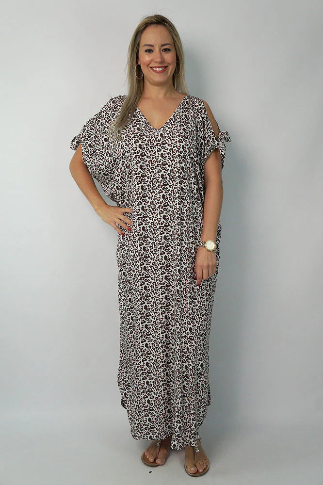 Maya White MIDI cold shoulder Kaftan Dress-O/S AU 10-18
