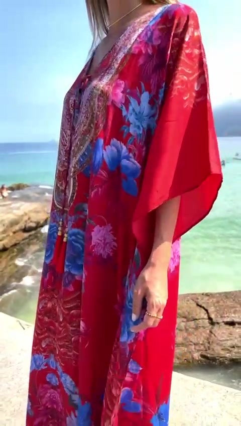 Red Floral Saga - Coco Bella Kaftan 12-20