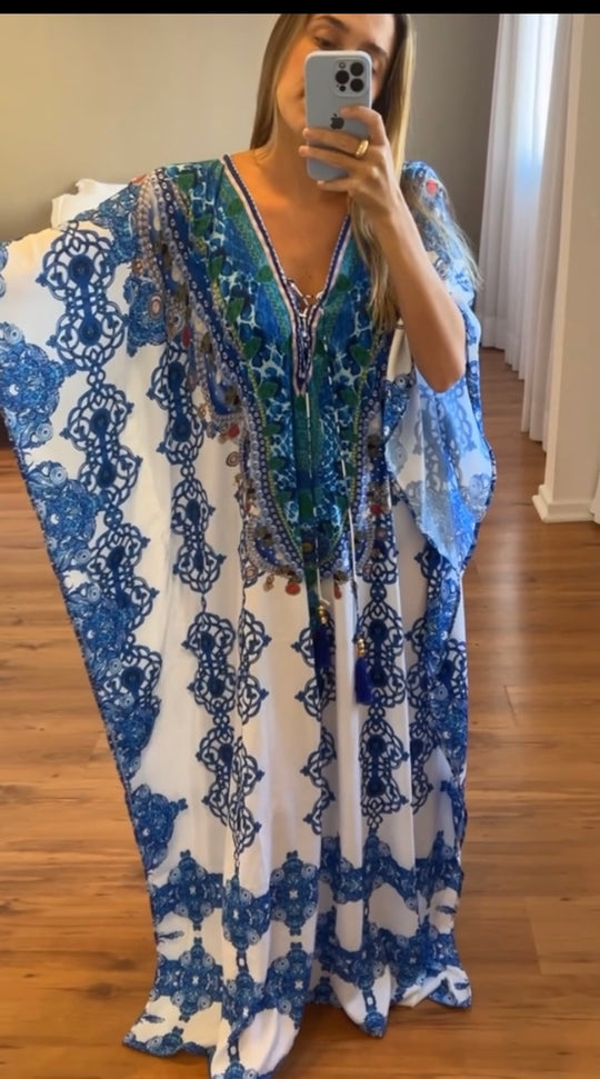 Coco Bella Oceania White Blue kaftan 12-20