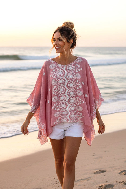 Pink Embroidered Maya Top Tunic Kaftan O/S 14-22