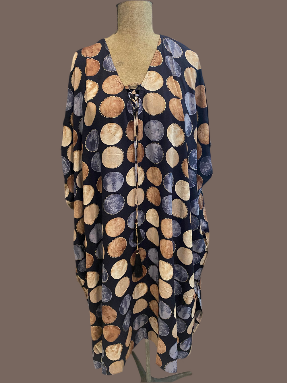 Maya Navy Blue Dotted Short Kaftan Top Tunic Sizes Available AU 14-30