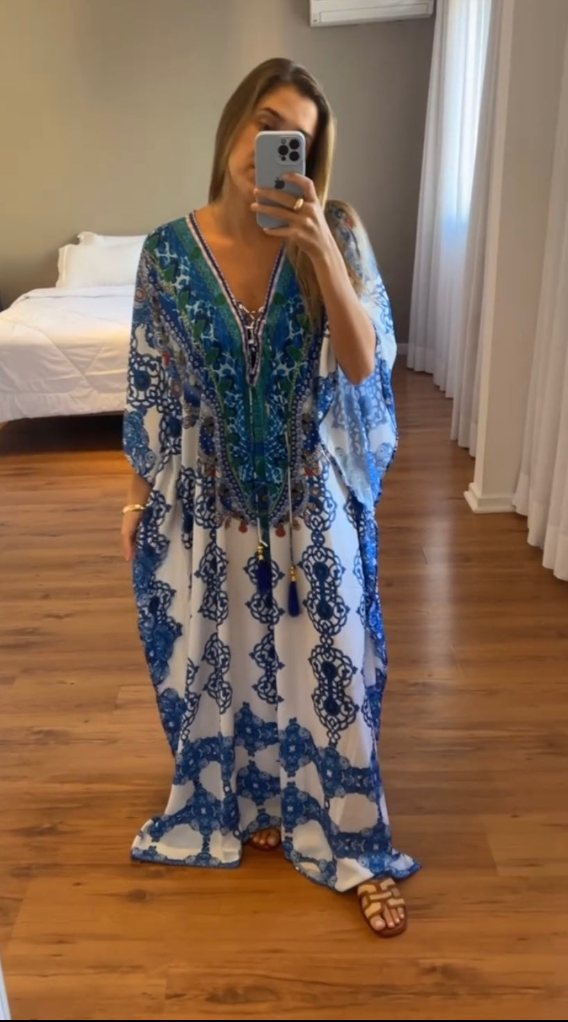 Coco Bella Oceania White Blue kaftan 12-20