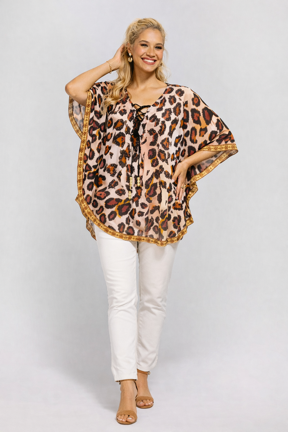 Kyra 100% Viscose Silk Embellished Tunic Top-AU 10-20