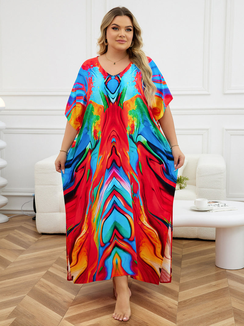 Tropical Resort Cotton Bamboo Kaftan Dress AU 12-20