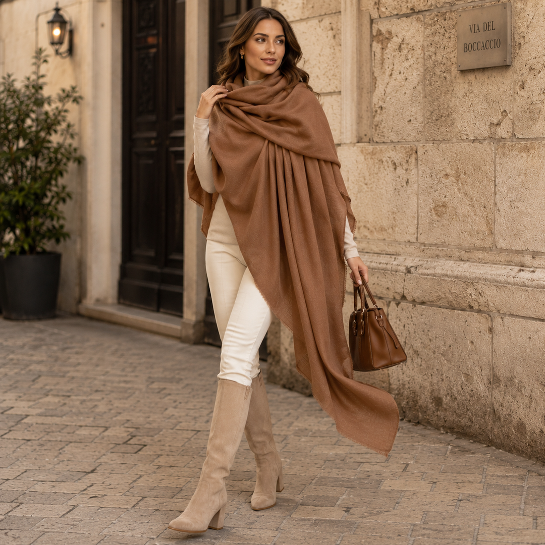 Julian 100% Cashmere Ultra fine  oversized scarf/ wrap/ shawl-
Spiced Latte