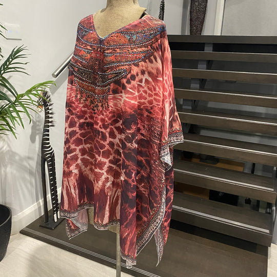 Kyra Relax Fit Bohemian Sheer Embellished  Kaftan Top One Size 10 to 26