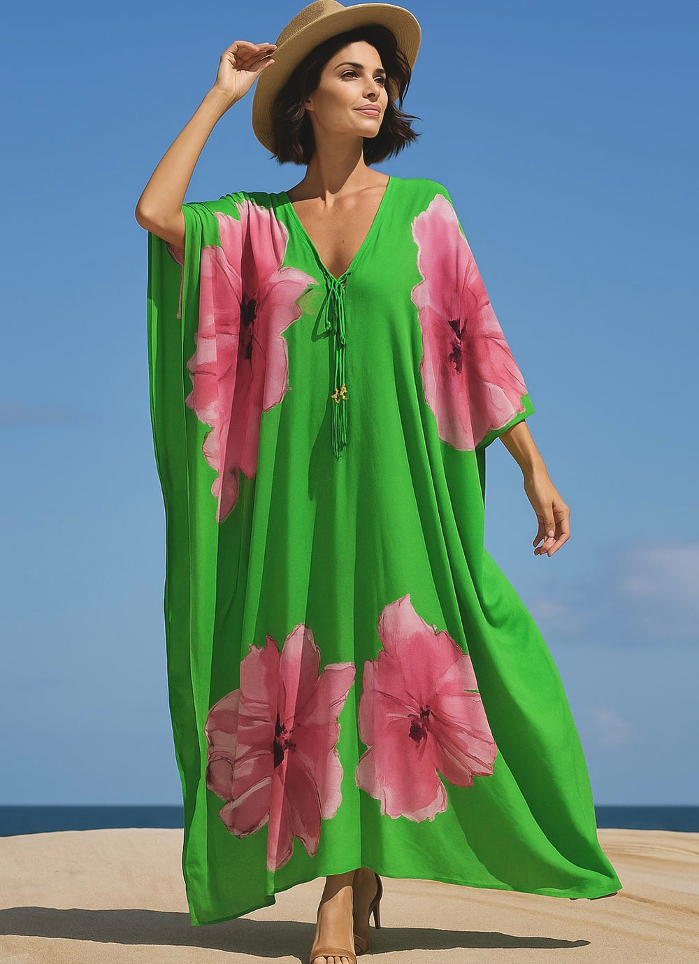 Coco Bella Pink Hibiscus kaftan 12-20