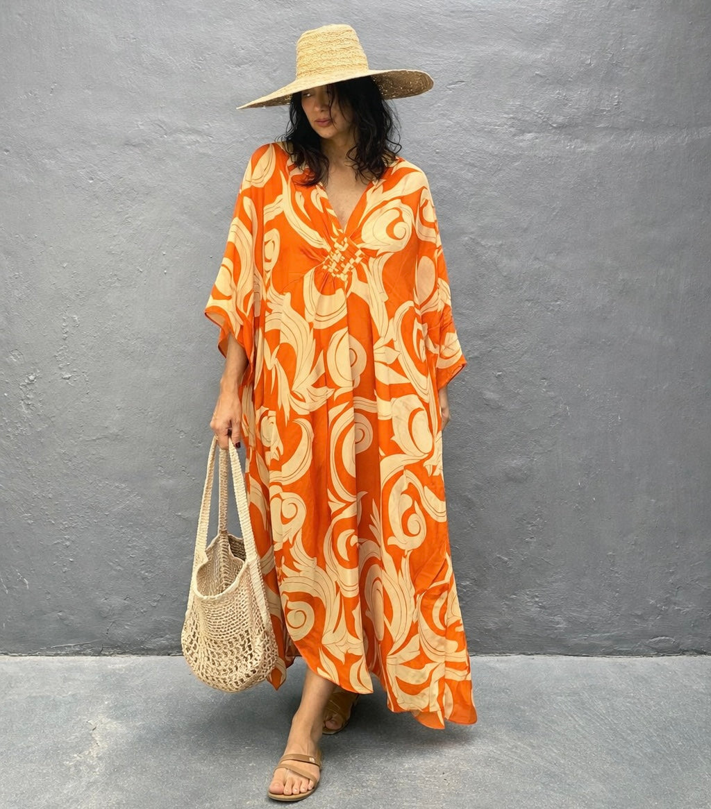 Tropical Resort Cotton Bamboo Maxi Dress