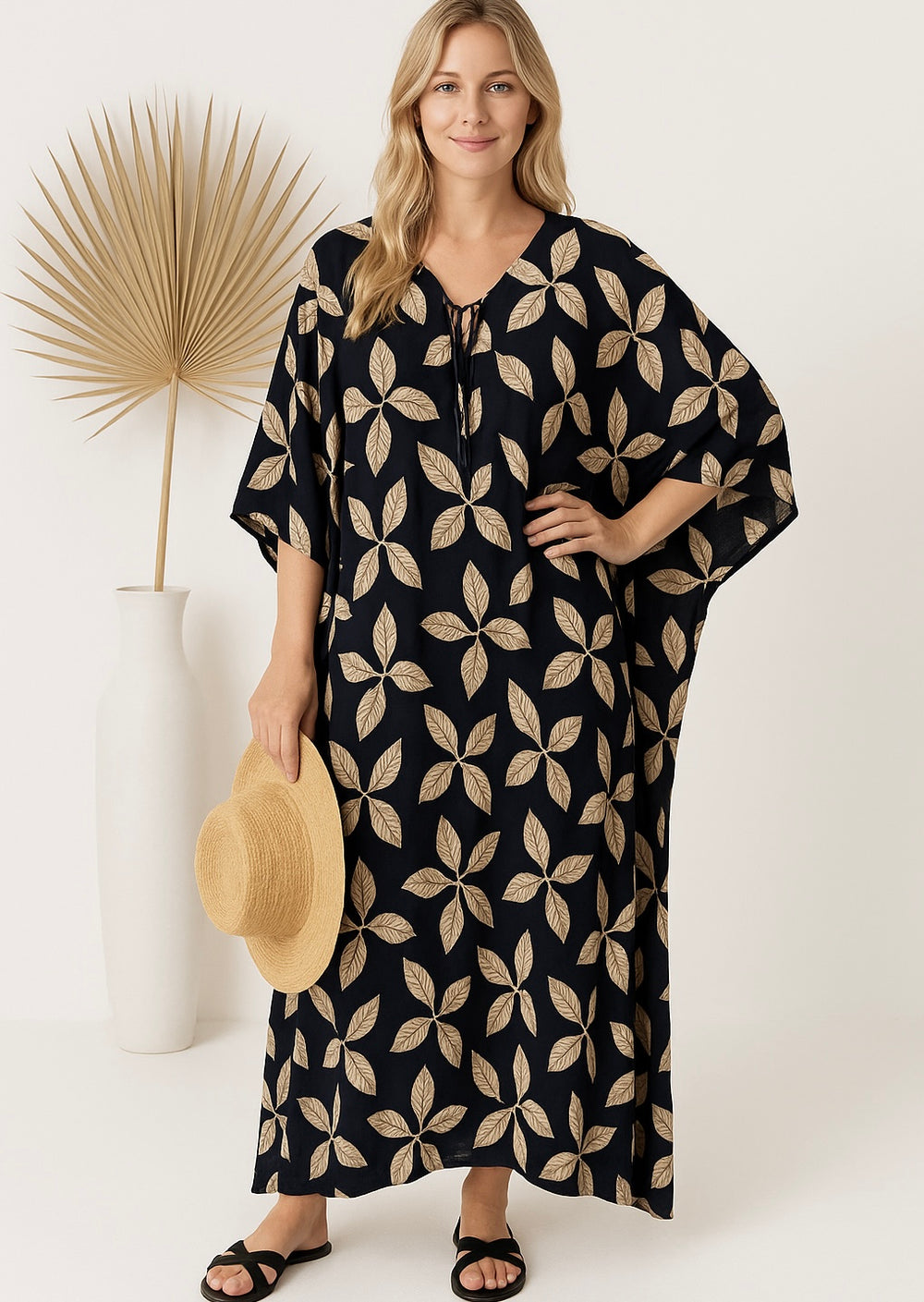Navy Blue Cotton Rayon Diva Maya Kaftan