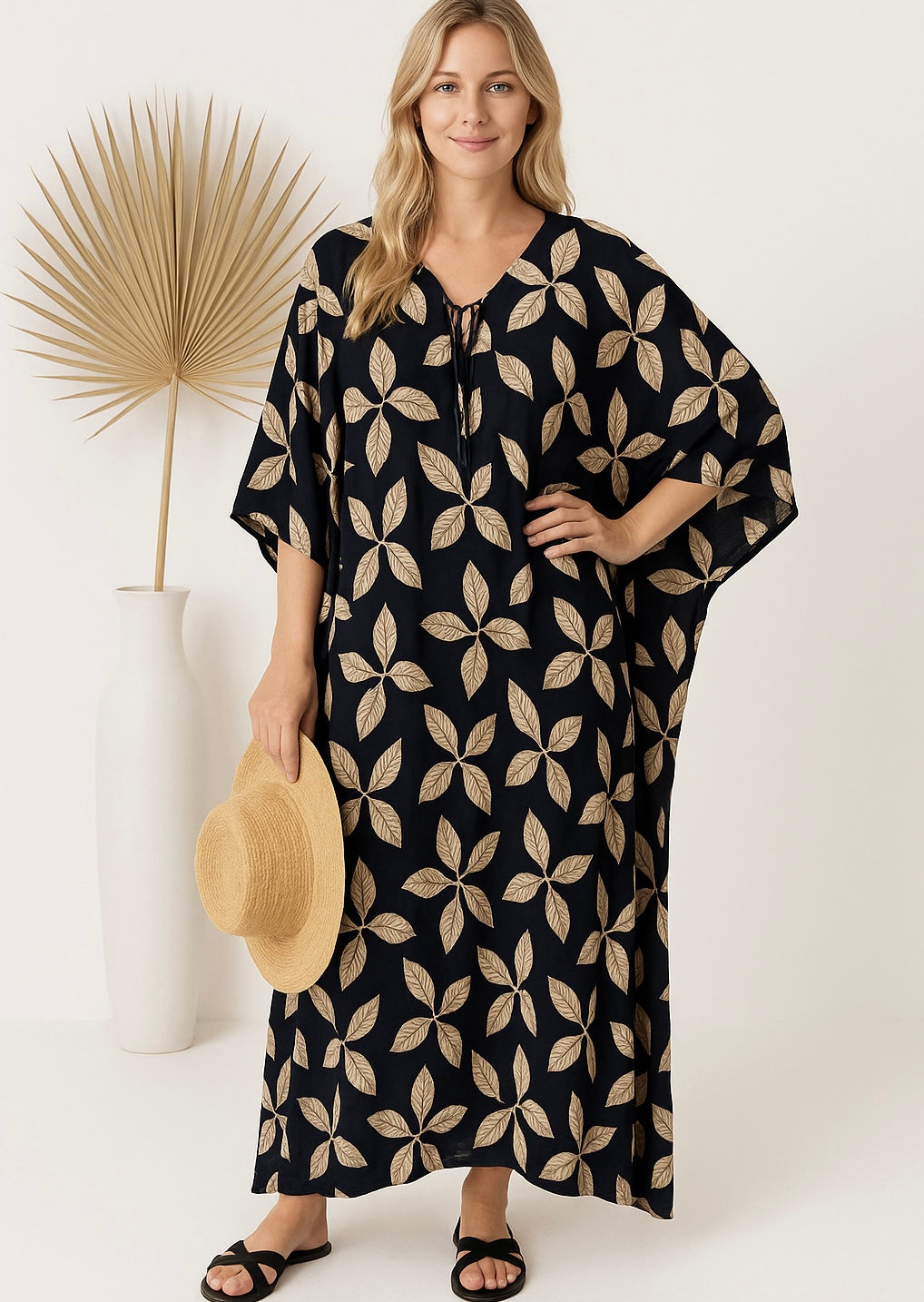 Navy Blue Cotton Rayon Diva Maya Kaftan