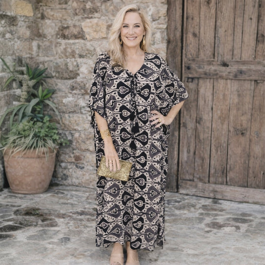 Maya Black Cotton Kaftan O/S AU 10-18