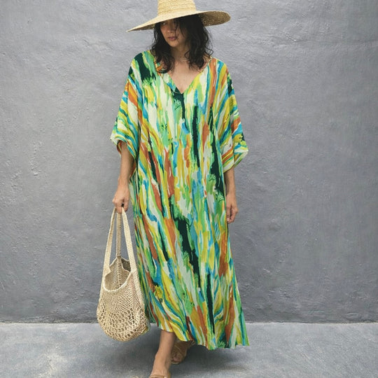 Maya Tropical Rayon  Kaftan Dress O/S AU 12-22