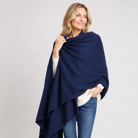Navy Blue Cashmere Julian Travel Wrap Extra Large