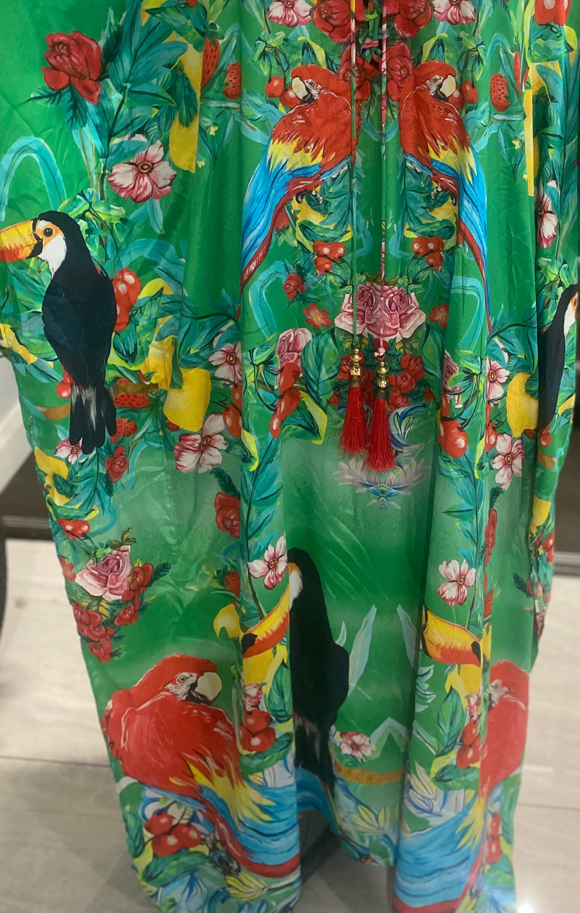 Coco Bella  Luxe kaftan 12-20-    Scarlet Macaw Garden