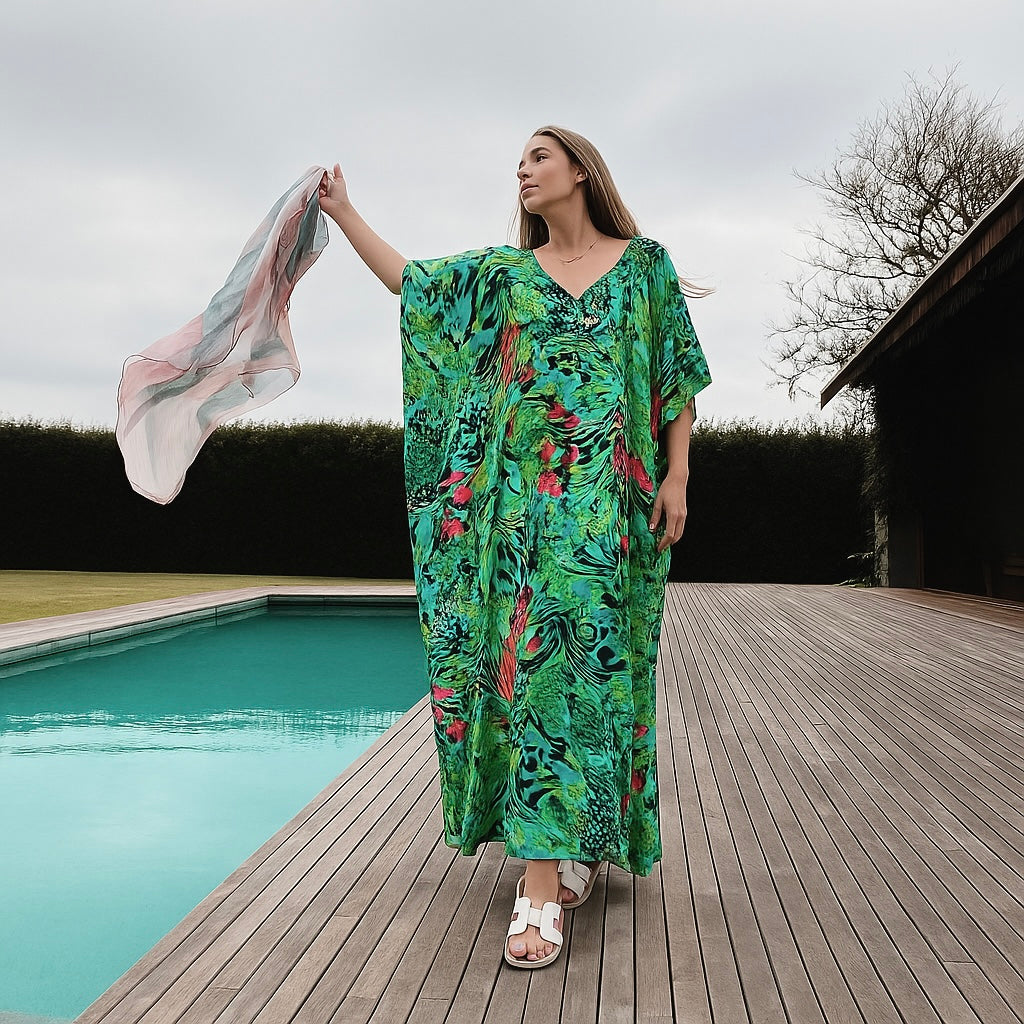 Maya Green Bohemian kaftan- Sizes Available AU 14-30