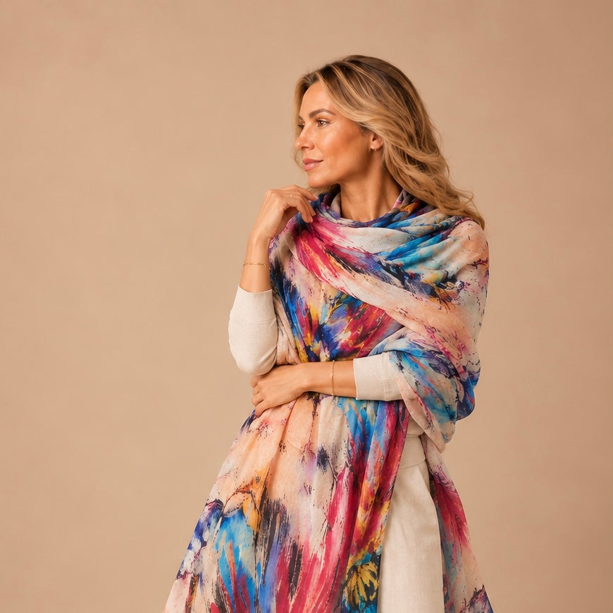 Cashmere Printed Wearable art Julian Ultralight Scarf-More Designs Available