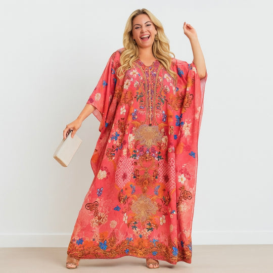 Maya Silk Mix Front Tie Kaftan.         Sizes Available AU 12-32