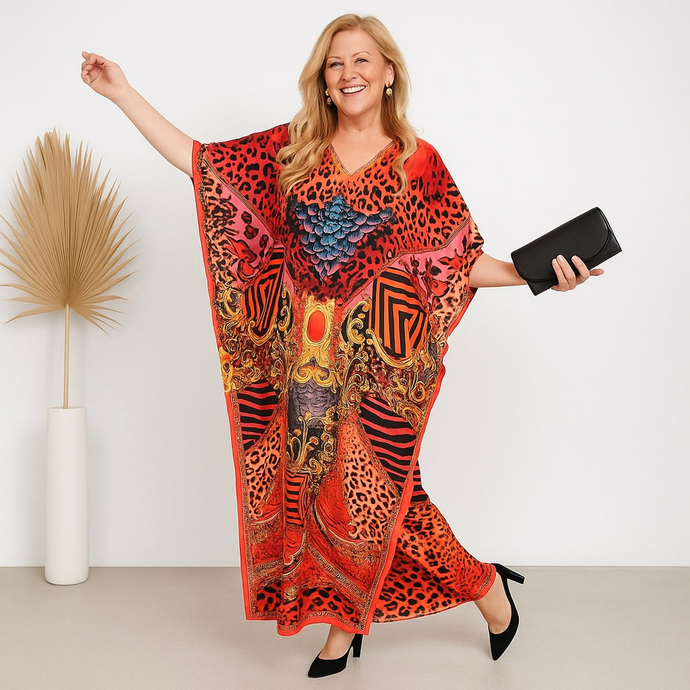 Red Embellished Maya kaftan O/S AU 16-22