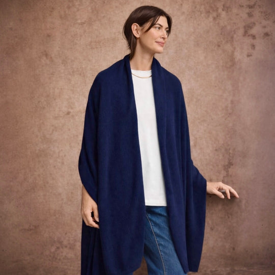Deep Navy 100% Cashmere 2 ply Julian Wrap/ Scarf-Extra Large