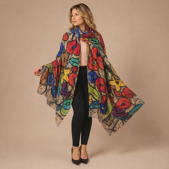 Cashmere Ultra fine Julian Scarf /Wrap-Garden of Love