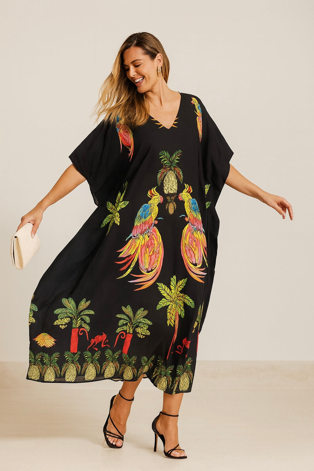 Maya Black Tropical Boho kaftan - Sizes Available AU 14-30