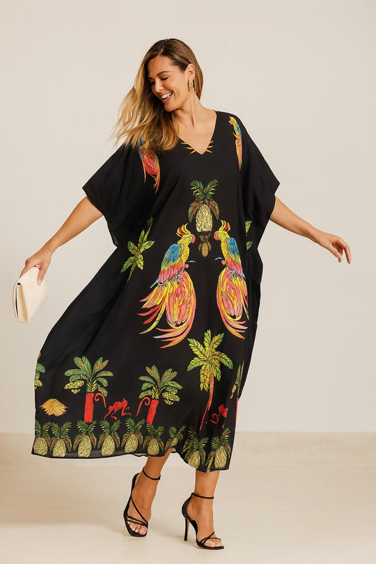 Maya Black Tropical Boho kaftan - Sizes Available  AU 14-30