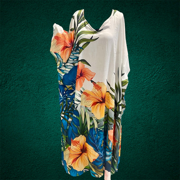 Tropical Hibiscus cotton rayon Kaftan Sizes Available AU 12-28