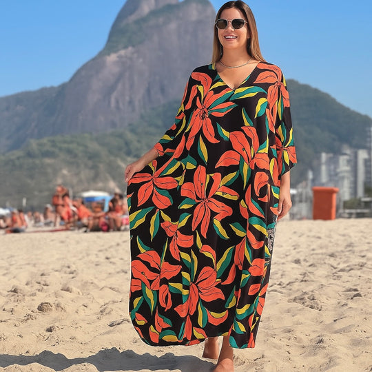 Black Maya Tropical Loose, Casual Kaftan -  AU 8-20