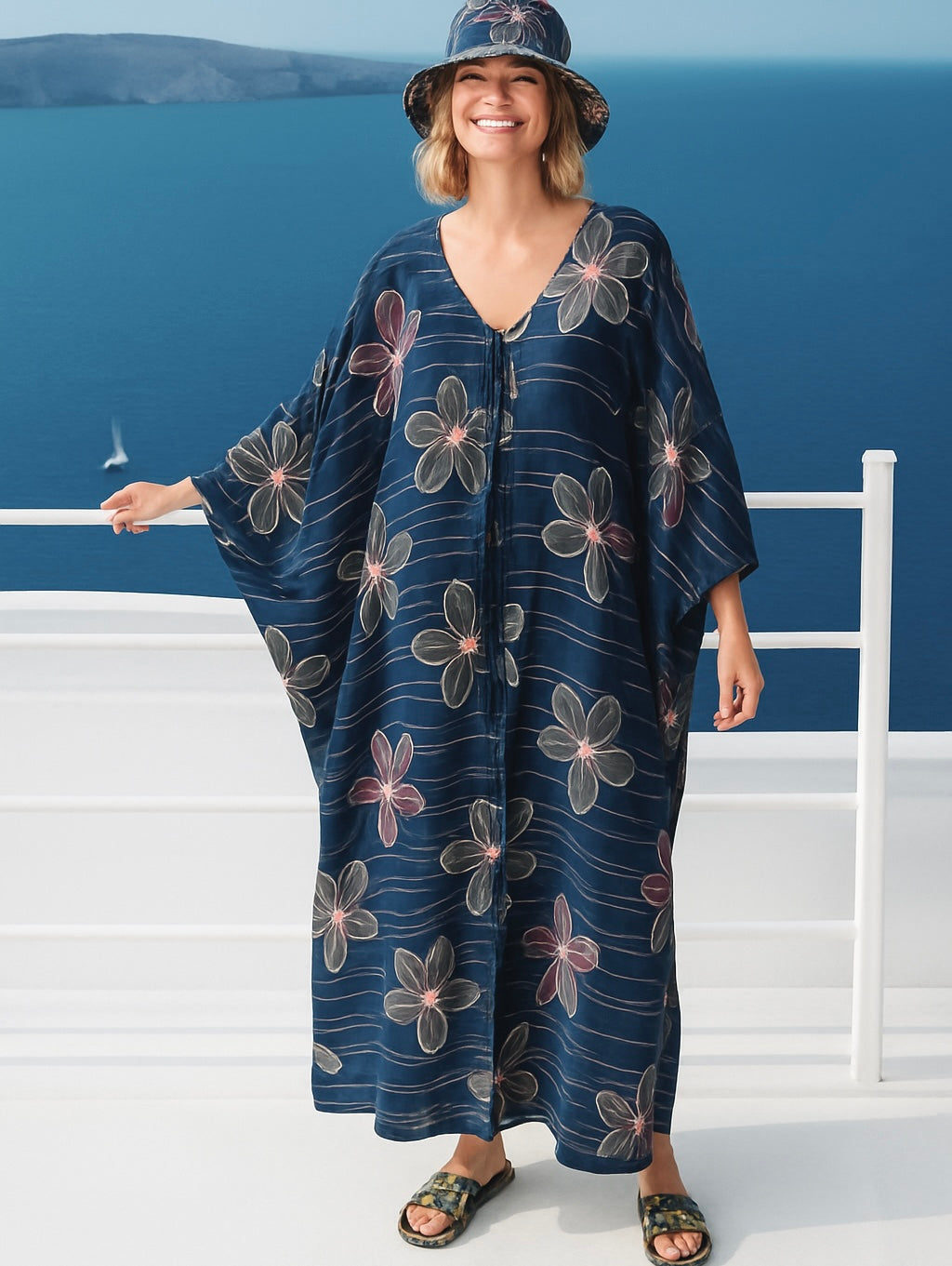 Maya Navy Blue Costal Kaftan Dress-Sizes Available AU 14-30