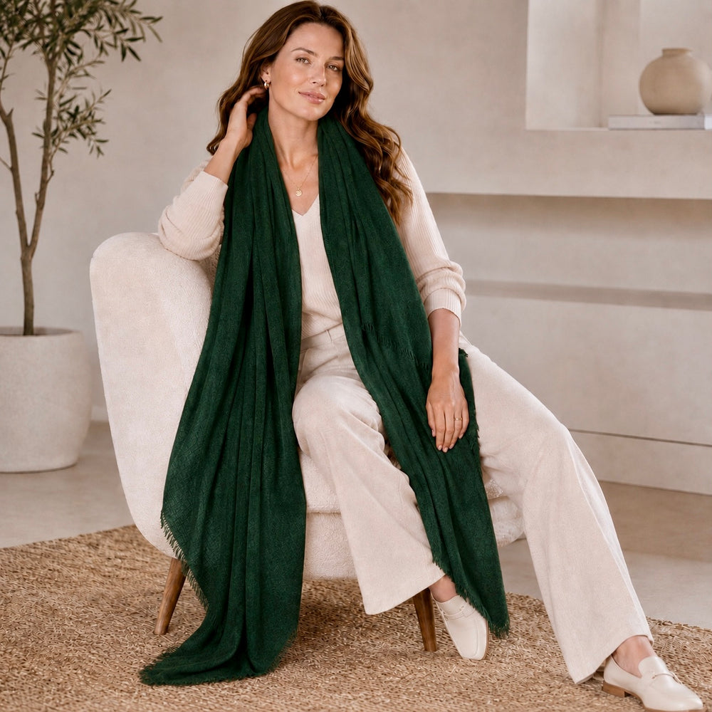 Green Julian Oversized handwoven pure cashmere wrap
