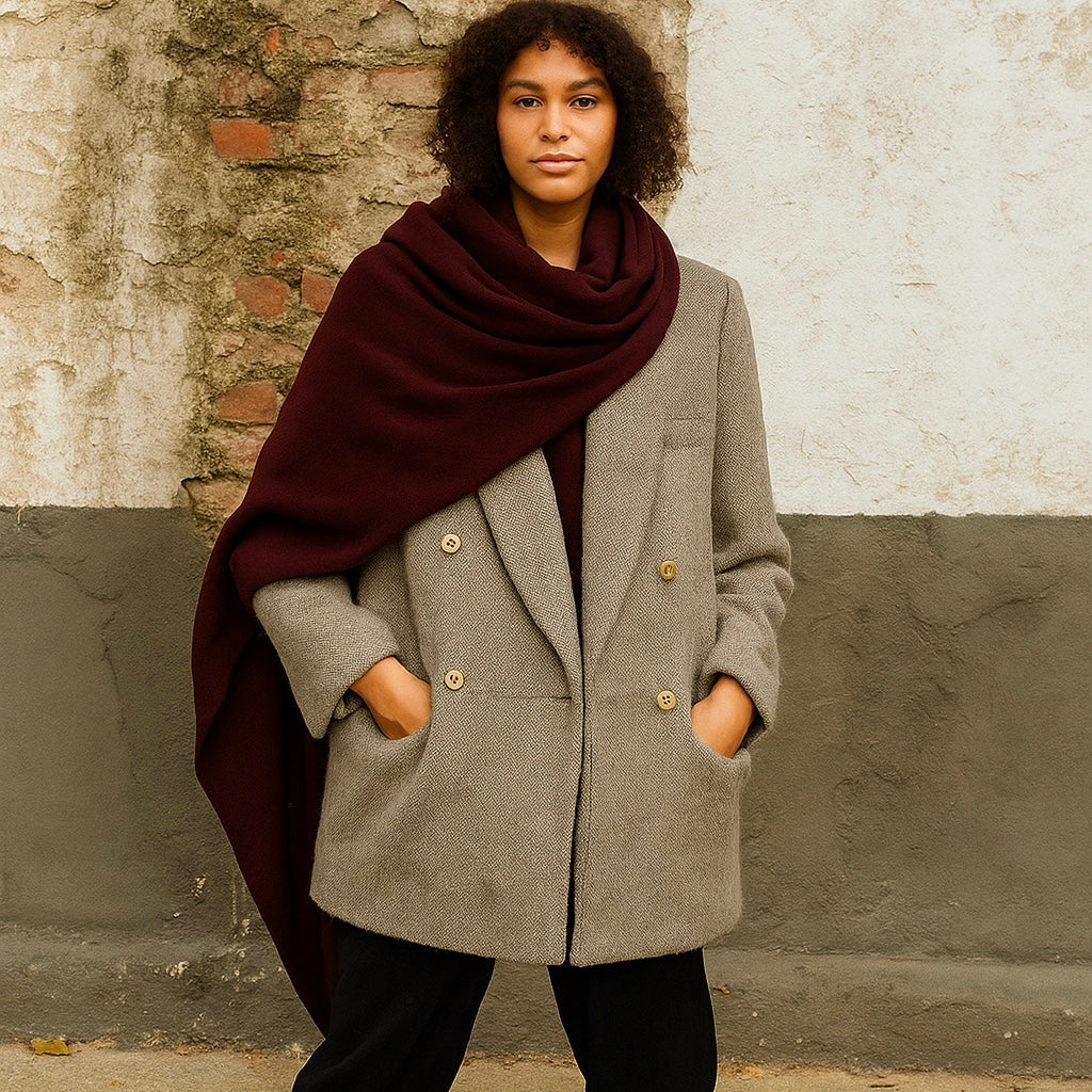 Burgundy 100% Cashmere 2 ply Julian Wrap/ Scarf-Extra Large