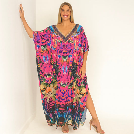 Royal Milaza Maya Silk Mix Bling Kaftan.         Sizes Available AU 12-32